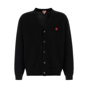 Kenzo Button-Front Black Wool Cardigan With Embroidered Motif - NWT
